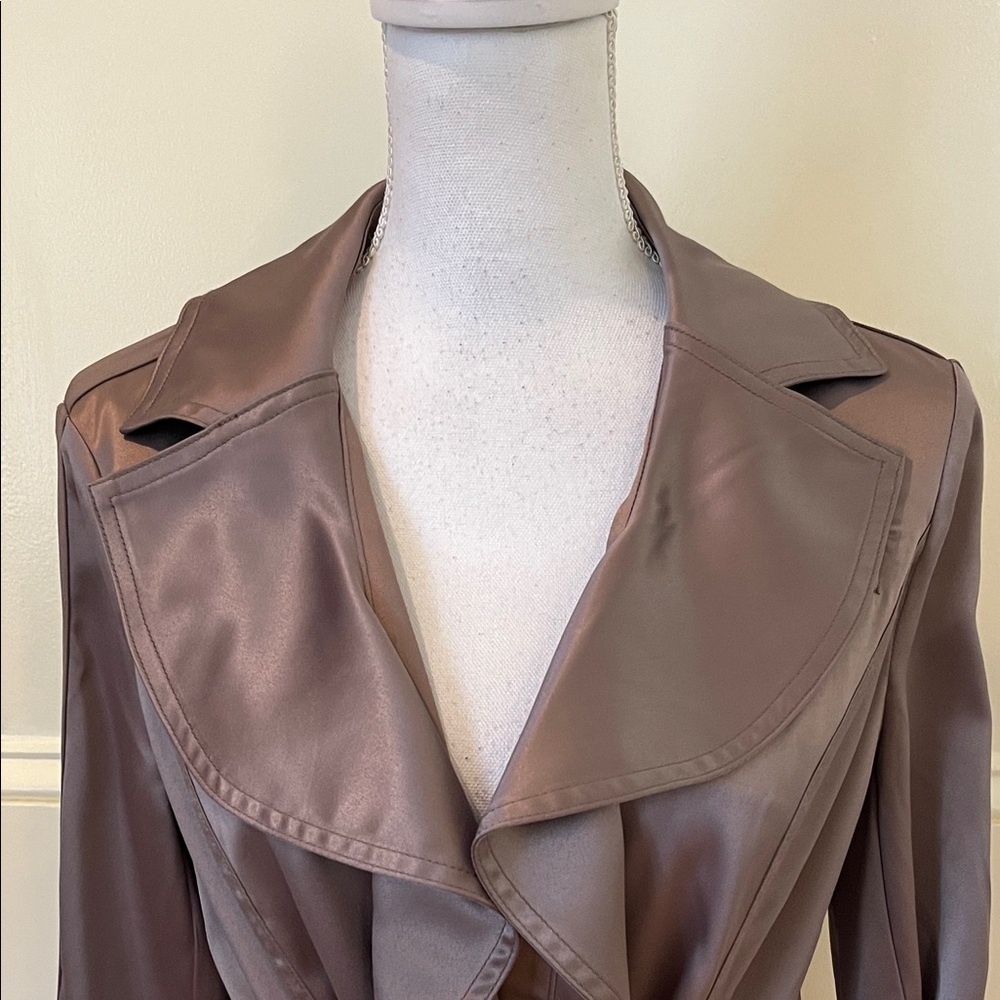 White House Black Market Satin Trench Coat in Brown - Picture 2 of 15